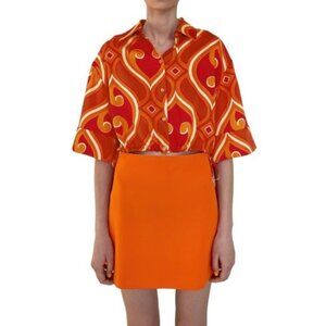 Zara Mini‎ Skirt Women's Size Medium Bright Orange High-Waisted 2221/685/627